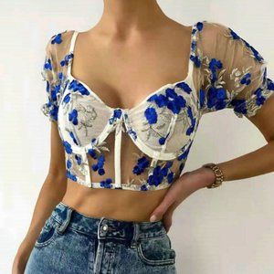 Floral Embroidery Mesh Underwire Bralette (M) NWOT